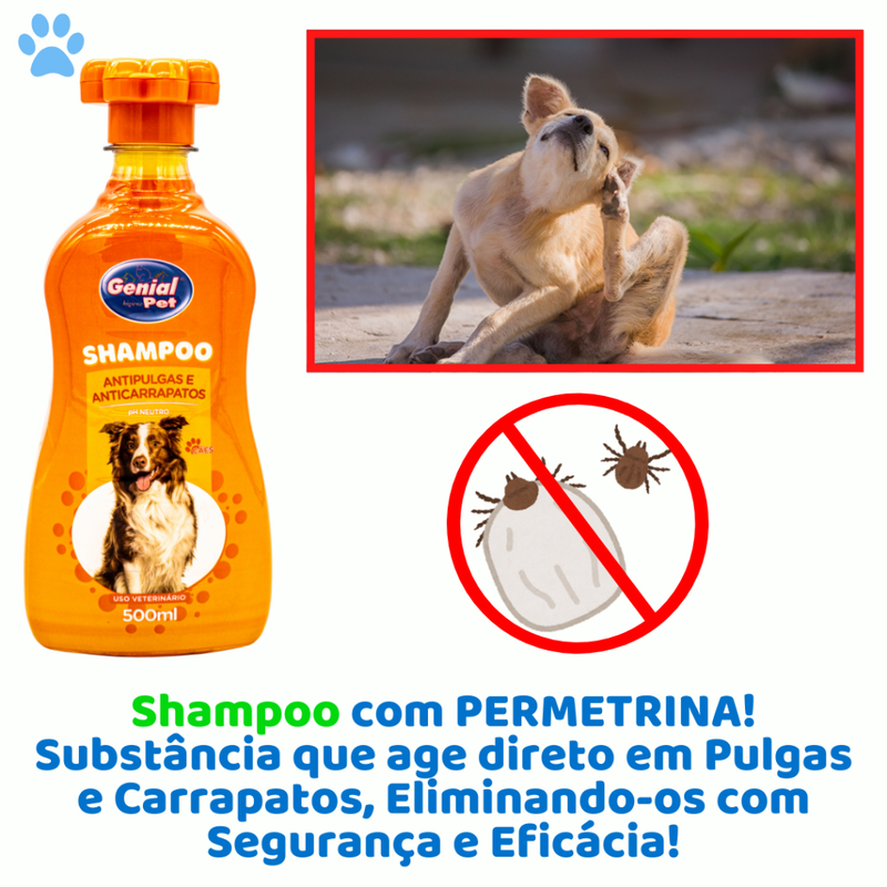 Kit Shampoo Anti Pulgas e Carrapatos + Condicionador Desembaraçador para Cachorro e Gato Genial Pet