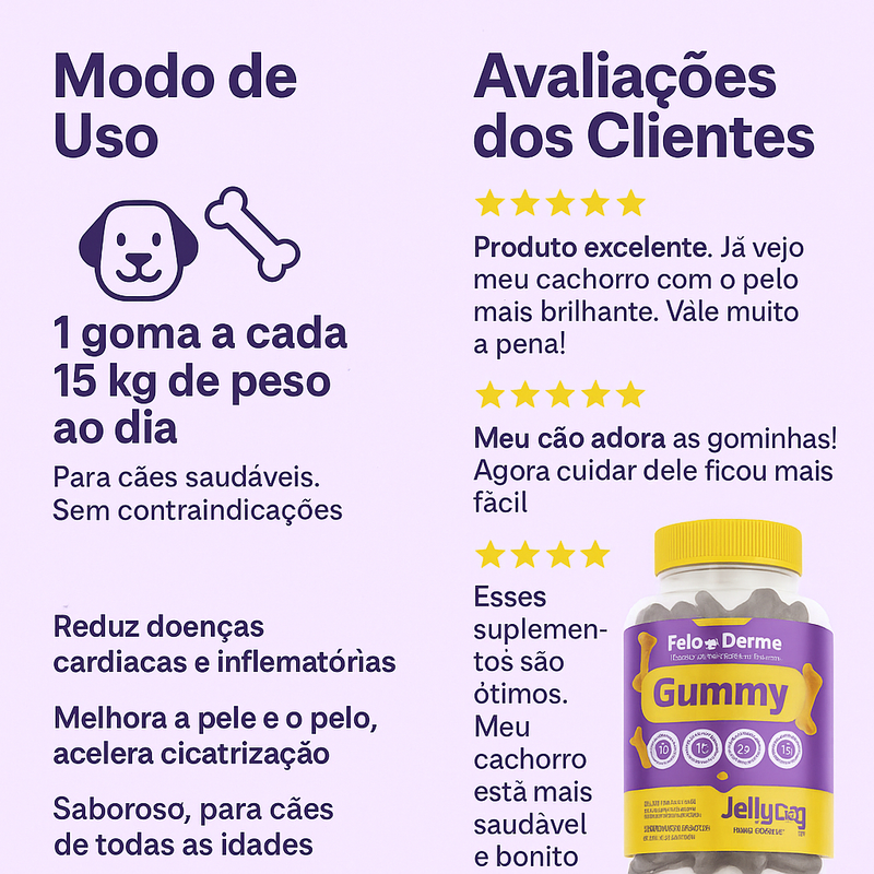 Gummy Dermatológico Reduz Coceira Lambeduras Queda de Pelo 30u