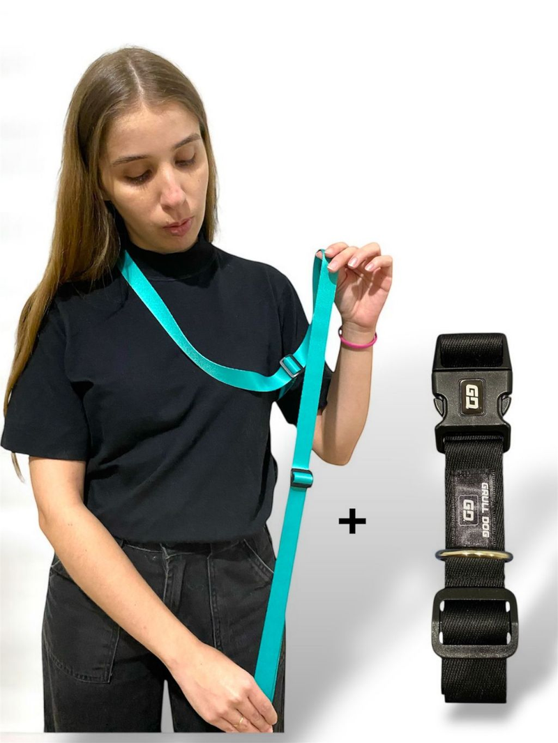 kit Coleira + Guia Mãos Livres 2m para coleira de cachorro ou peitoral