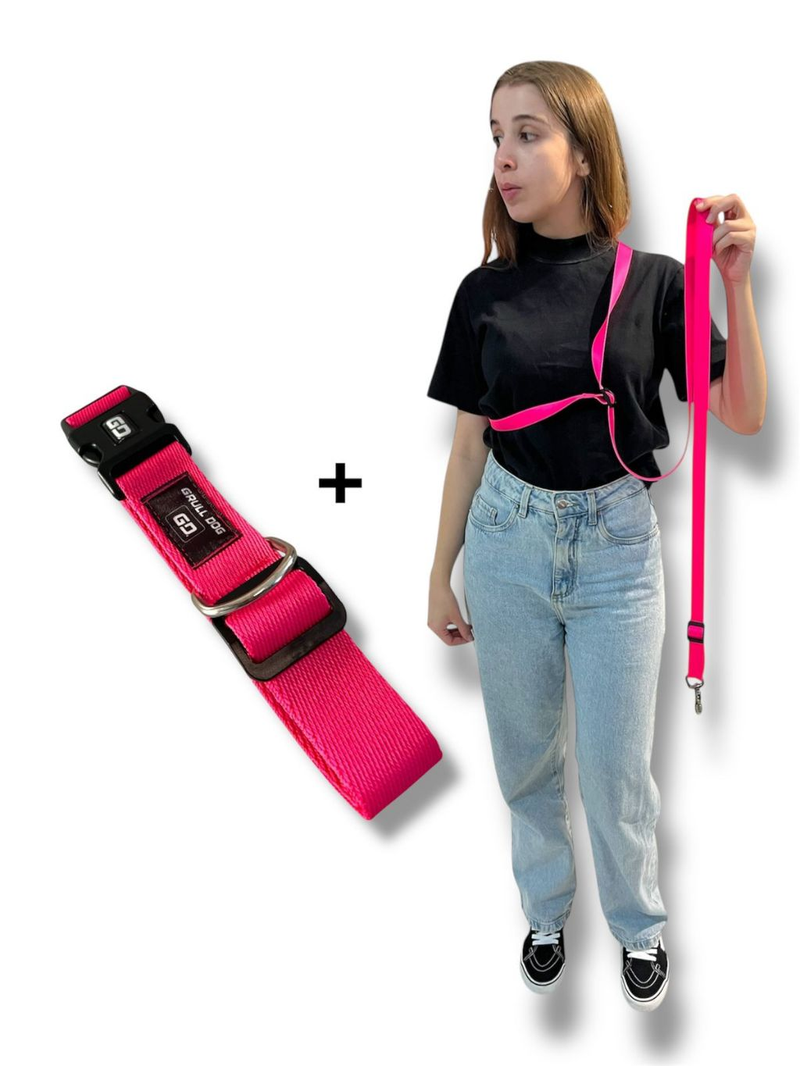 kit Coleira + Guia Mãos Livres 2m para coleira de cachorro ou peitoral