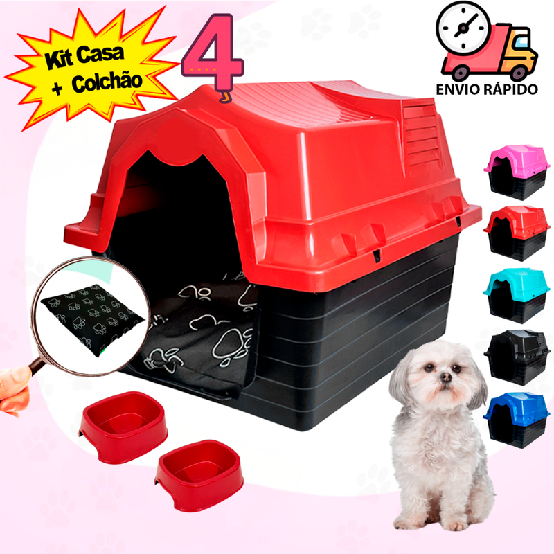 Casa de Cachorro N 4 Casinha Com Cama Para Cachorro Sob Medida + Comedouro e Bebedouro Pet 300ML